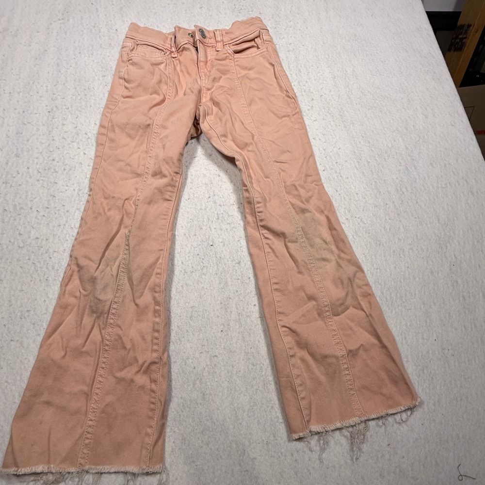 Cat & Jack Girls Pink Flare Jeans Size 8 Peach Frayed Hem Seam Detail Pants